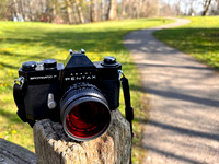 A vintage black 35mm Asahi Pentax Spotmatic F camera