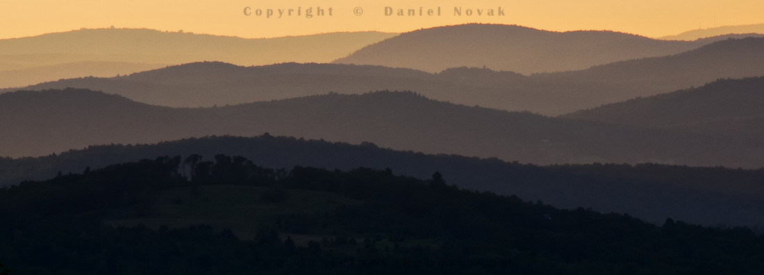 Layers of mountain ridges of Green Mountains at sunset, Rumrunners