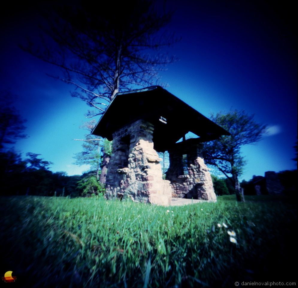 Big Meadow Well House in Chestnut Ridge Park, Orchard Park, NY. Pinhole Photography. terraPIN ACME 3-d printed camera, Kodak Ektachrome E100 reversal film, Unicolor E-6 KIT.