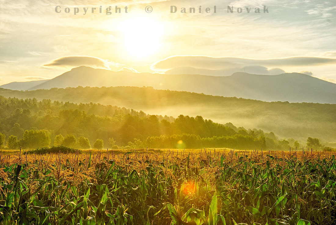 Wonderful foggy sunrise over a Green Mountains