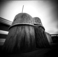 Tied Wood, town boardwalk, Duck, NC. TerraPin ACME 3d-printed pinhole camera, Kodak T-Max 100 black and white negative film. replenished D-23 developer.