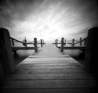 Docks, town boardwalk, Duck, NC. TerraPin ACME 3d-printed pinhole camera, Kodak T-Max 100 black and white negative film. replenished D-23 developer.