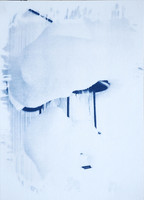 Snow Capped Lamp, Smooth Cyanotype, Batch 28. Alternative process. Winter in Orchard Park, New York.