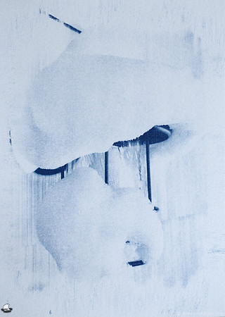 Snow Capped Lamp, Soft Texture Cyanotype, Batch 28. Alternative process. Winter in Orchard Park, New York.