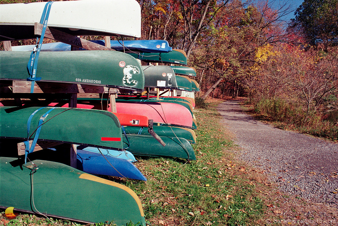 Canoes by Trail, Beebe Lake, Ithaca, NY