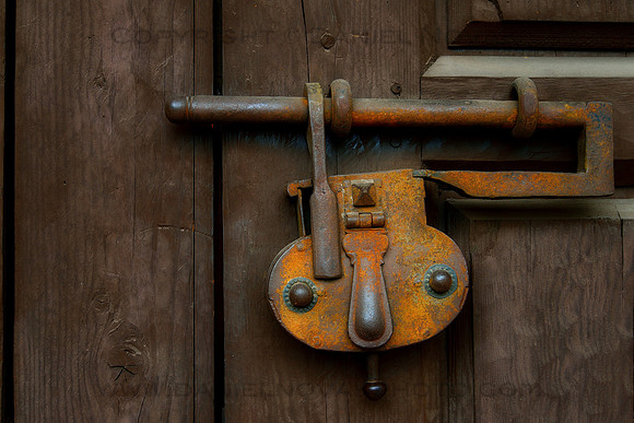 Old Door Lock on a Wooden Door, Santa Fe, New Mexico