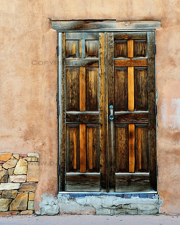 Wood Door, Rocks, and Masonry Wall, Santa Fe, New Mexico