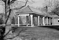 Orchard Park Train Depot Platform, Orchard Park, NY. Photographed with a 35mm Pentax Spotmatic F on Ilford XP2 black and white film.