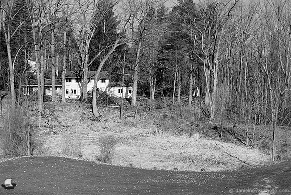 House in the Woods, Yates Park, Orchard Park, NY. Photographed with a 35mm Pentax Spotmatic F on Ilford XP2 black and white film.