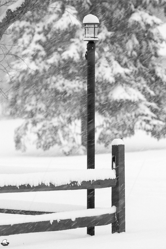 Lamp & Fence in Snow, Winter in Orchard Park, NY