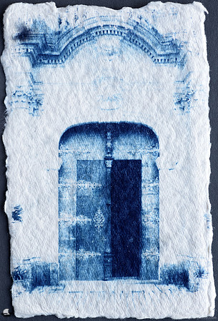 Rajhrad Monastery Entrance, Deckle Edge Cyanotype