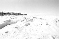 Ice & Snow Mound Ridgeline, Hamburg Beach and Frozen Lake Erie in Winter. Vintage 35mm Asahi Pentax Spotmatic F, Ultrafine Xtreme UFX400 black and white negative film, D-23. developer.