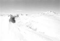 Up the Snow Mounds, Hamburg Beach and Frozen Lake Erie in Winter. Vintage 35mm Asahi Pentax Spotmatic F, Ultrafine Xtreme UFX400 black and white negative film, D-23. developer.