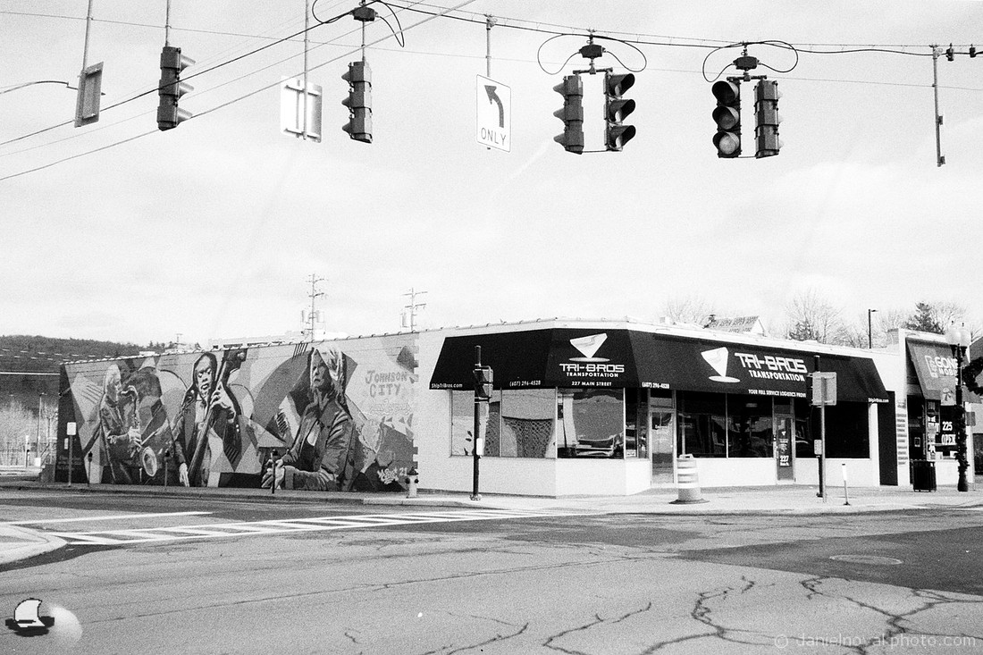 Tri-Bros Transportation, Johnson City, NY. Olympus Stylus Zoom 140, Ultrafine Xtreme UFX400 Black & White Negative Film.