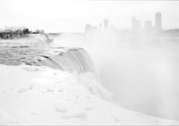American Falls Plunging into Mist, Niagara Falls in Winter. Vintage 35mm Asahi Pentax Spotmatic F, Ultrafine Xtreme UFX400 black and white negative film, Rollei Supergrain developer.