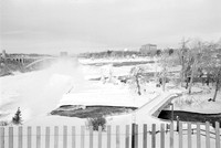 Luna Island in White Coat, Niagara Falls in Winter. Vintage 35mm Asahi Pentax Spotmatic F, Ultrafine Xtreme UFX400 black and white negative film, Rollei Supergrain developer.