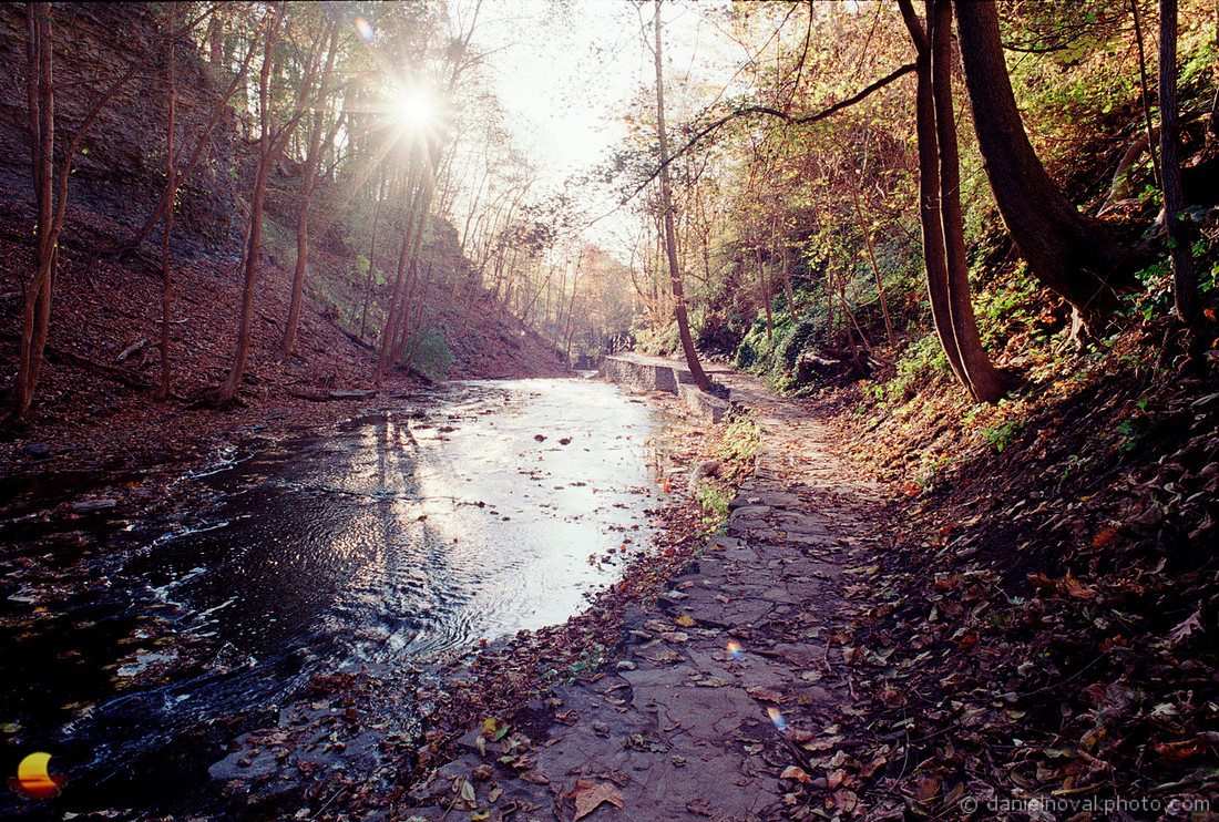 Sunset over Cascadilla Creek, Fall in Ithaca, New York