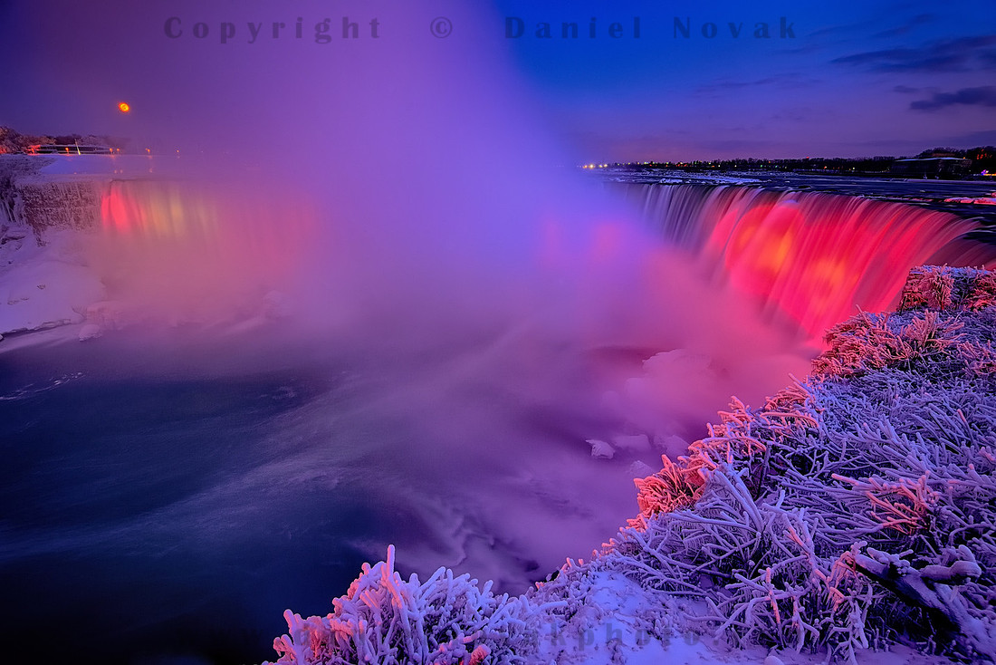Single exposure HDR processing of a RAW file of illuminated Horseshoe (Canadian) Falls, Niagara Falls, Ontario, Canada.