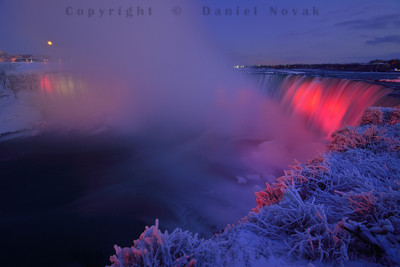 Standard processing of a RAW file of illuminated Horseshoe (Canadian) Falls, Niagara Falls, Ontario, Canada.