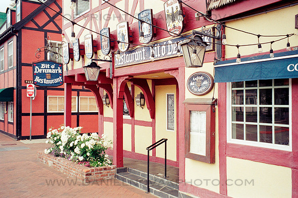 Bit o'Denmark Restaurant, Solvang, California. Photographed with a.vintage 35mm Olympus Stylus Zoom 140 camera on Kodak Colorplus 200 color negative film. Developed in C-41.