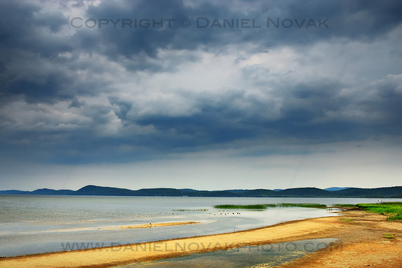 Summer storm rolling over Lake Champlain, between New York (NY) and Vermont (VT), between the Adirondack Mountains and Green Mountains.