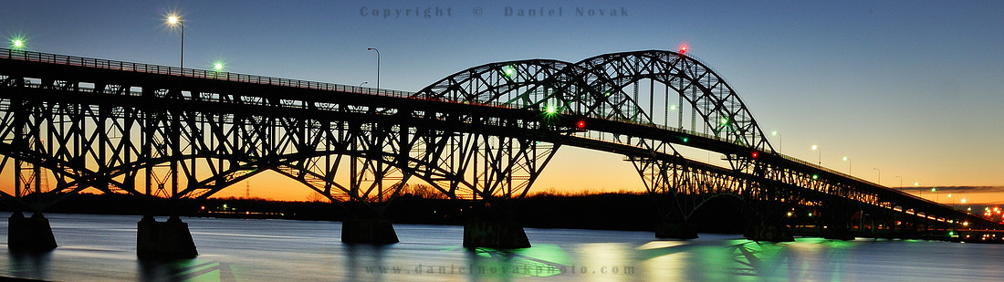 South Grand Island Bridge over the Niagara River Before Sunrise, Buffalo, New York (NY).