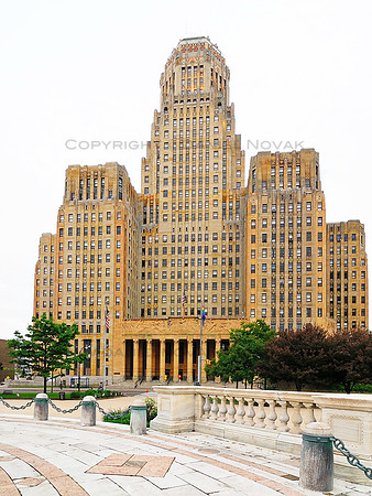 Art Deco Buffalo City Hall at Dawn, Niagara Square, downtown Buffalo, New York (NY).