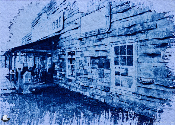 Country Store, Textured Cyanotype