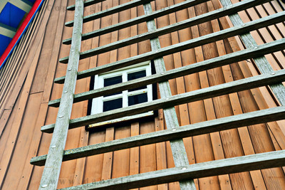 Window close up, De Immigrant Dutch windmill in Fulton, Illinois (IL).