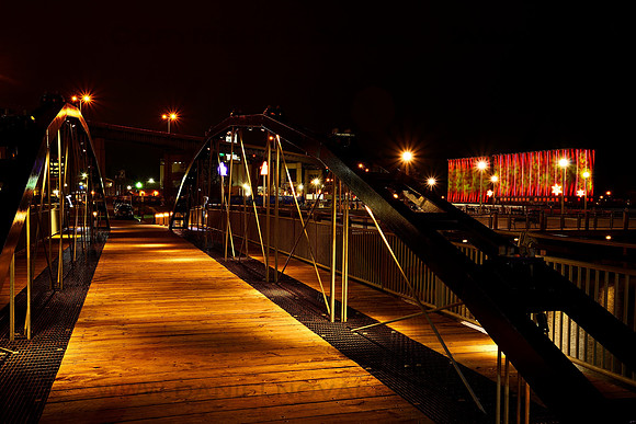 Canalside Bridge at Night, waterfront, downtown Buffalo, NY