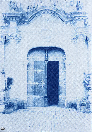 Rajhrad Monastery Entrance, Textured Cyanotype