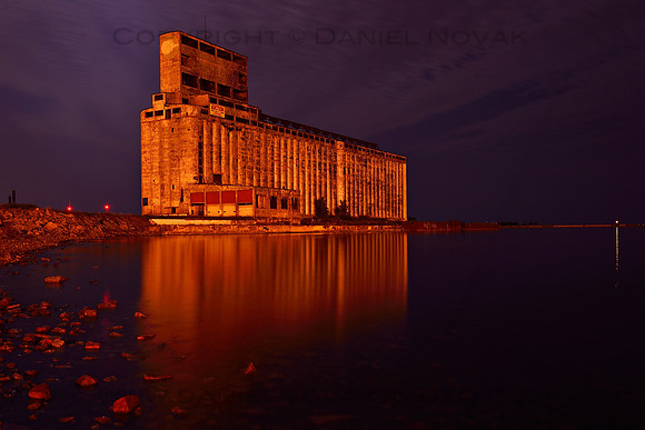 Night over the South End Marina Cargill Pool Elevator, Waterfront Outer Harbor, Buffalo, New York (NY).