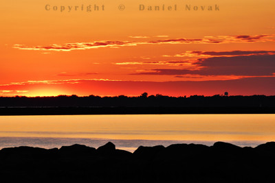 An abstract sunset over Lake Erie from the waterfront in Buffalo, New York (NY).
