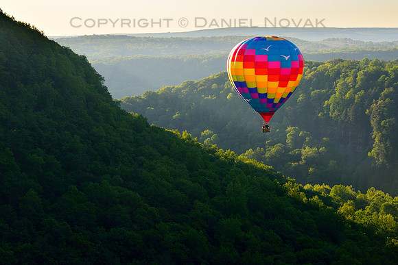 12th Annual Red, White & Blue Balloon Rally, Memorial Day Weekend, Letchworth State Park, Western New York. Hot Air Balloon over Great Bend.