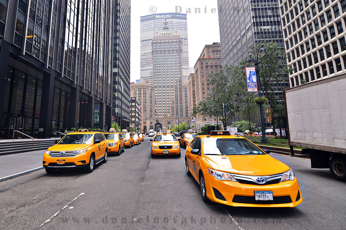 New York City Park Avenue Filled with Yellow Cabs. Manhattan, New York, NY.