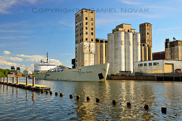 English River Cargo Ship on Buffalo River by GLF Grain Elevator - Riverworks, Buffalo, New York (NY)