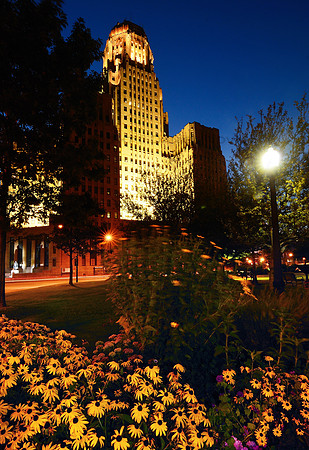 Blue Hour over the Buffalo City Hall, Niagara Square, and the McKinley Monument.