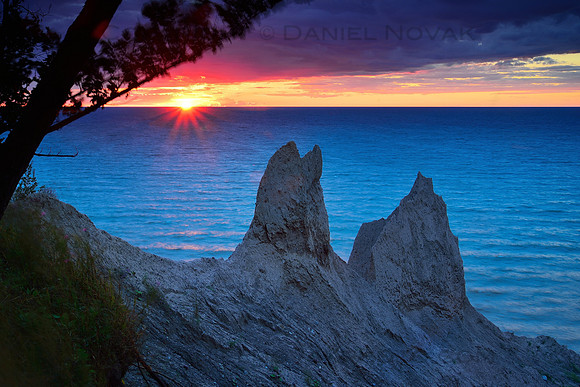 The Blue Sunset at Chimney Bluffs State Park, day is over, night is starting. Sodus Bay in New York (NY) State.