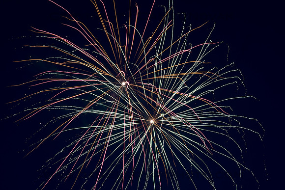 A long handheld exposure of Independence Day July 4 fireworks, Orchard Park, New York.
