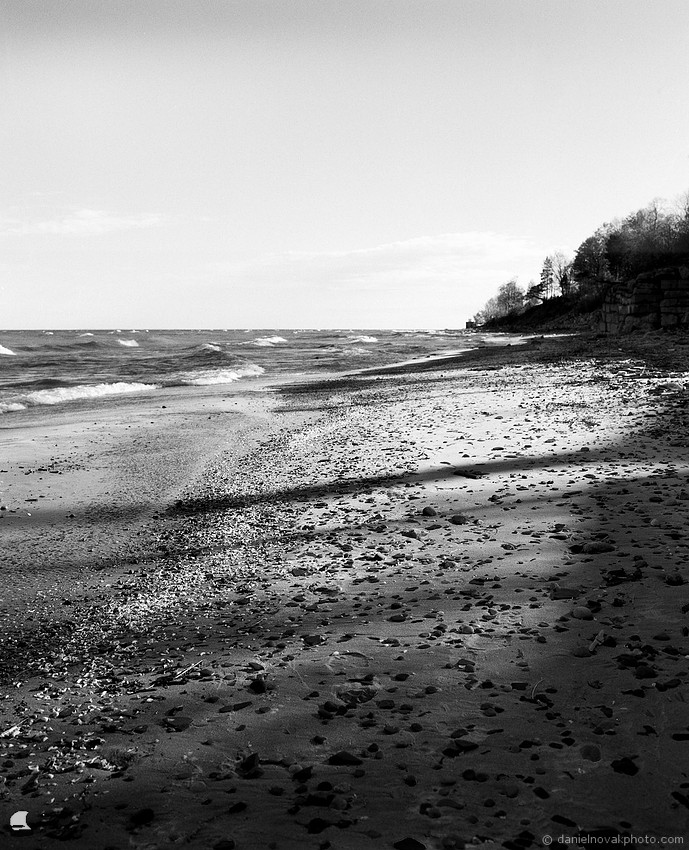 Sand, Light, Shadow; Lake Erie Shore. Medium format Mamiya RB67, Ultrafine UXF 400 Black and White Film, D-23 developer.