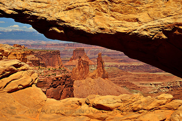 Daytime look through the Mesa Arch, Island in the Sky, Canyonlands National Park, Utah (UT).