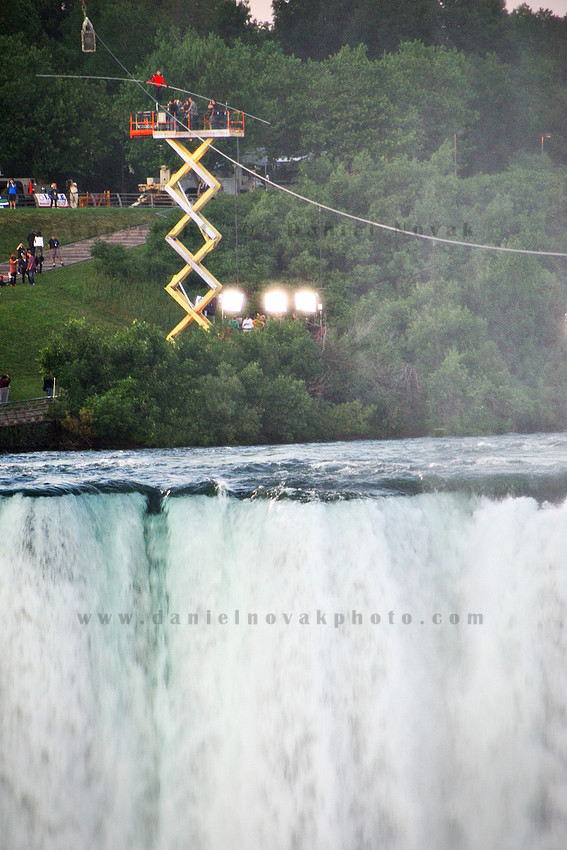 Nik Wallenda practice - photo shooton the NIagara Falls tight rope on the eve of the walk.