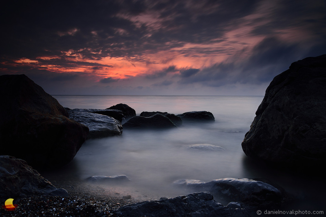 Water & Rocks at Sunset, Lake Erie at Sturgeon Point near Buffalo, New York (NY)