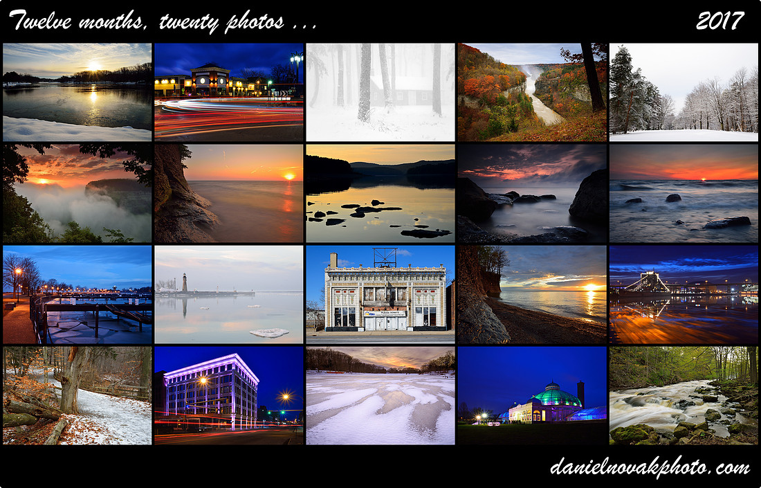 Twelve months, twenty photos. 2017 collage of photos from Buffalo, Western New York, and beyond.