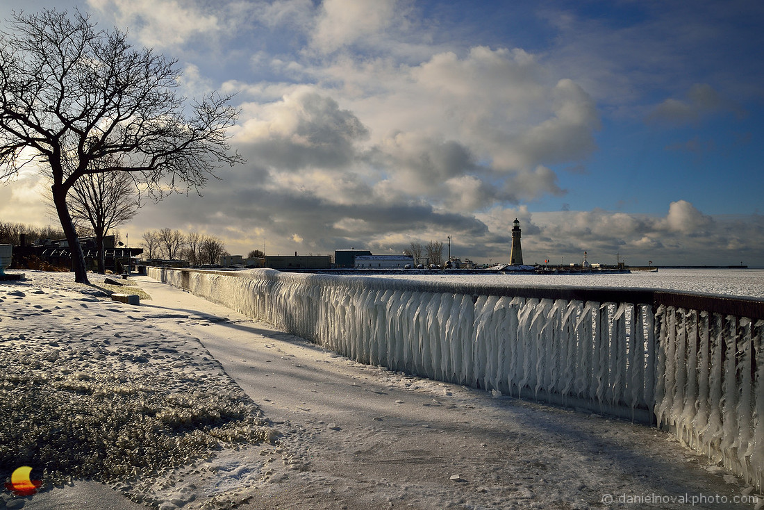 Frozen Fence Artwork, Erie Basin Marina in Winter, Buffalo, NY