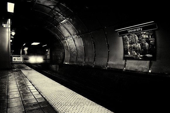 Train & Artwork, University Station, Subway under Main Street, Buffalo, New York (NY).