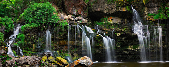 Before sunrise at Lower Akron Falls, New York (NY) in early summer. Frequently reduced to a trickle that can be magical.