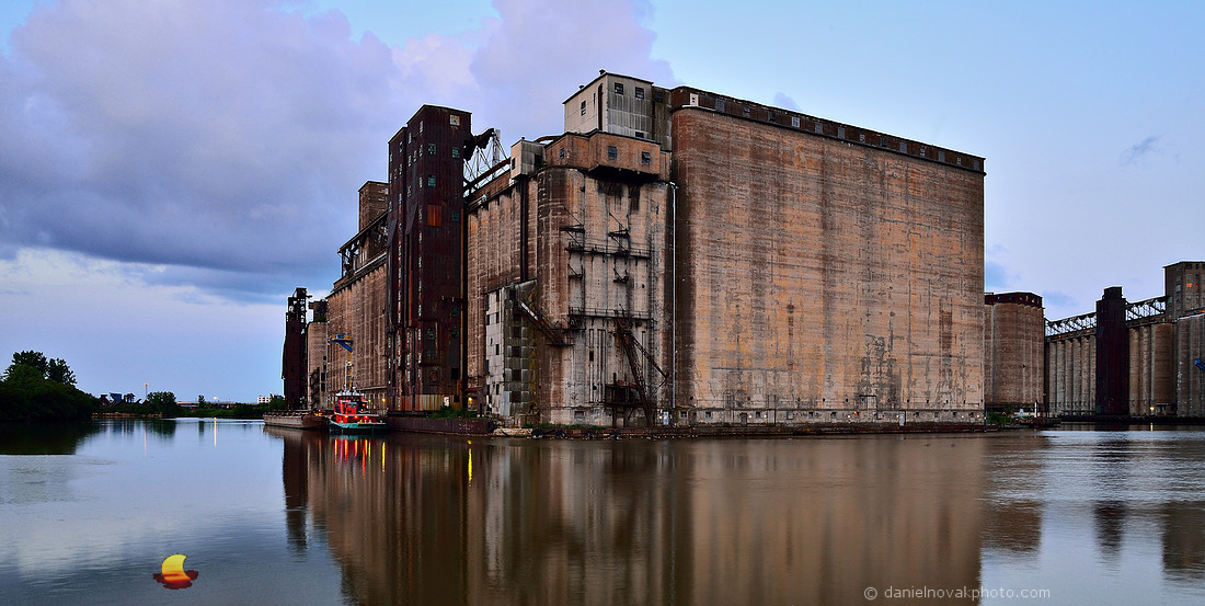 Paul L Luedtke by the Lake and Rail Grain Elevator, Twilight Buffalo River Panorama, Buffalo, New York (NY).