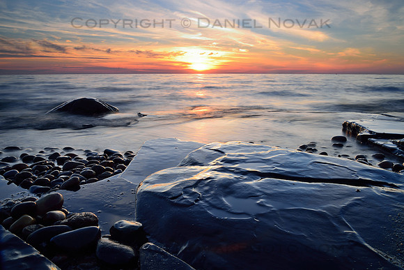 Boulders, Rocks, and Setting Sun, Lake Erie Sunset Photograph