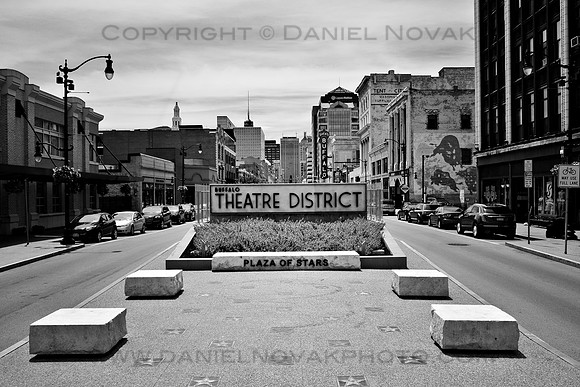 Buffalo Theatre District & Plaza of Stars, Black and White, Buffalo, New York (NY)